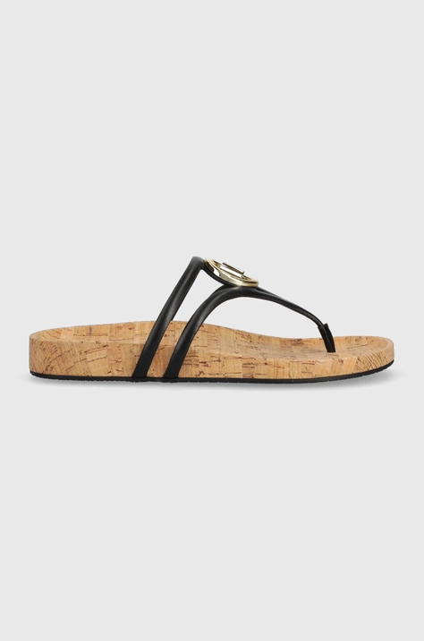 MICHAEL Michael Kors bőr flip-flop Hampton fekete, női, lapos talpú, 40S3HMFS2L