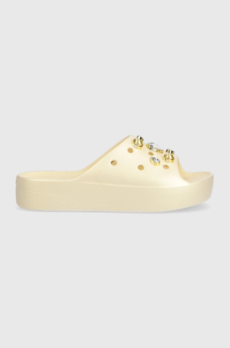 Шлепанцы Crocs Classic Platform Crystals Perls Slide женские цвет бежевый на платформе 208388