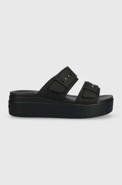 Pantofle Crocs Brooklyn Low Wedge Sandal dámské, černá barva, na platformě, 208728