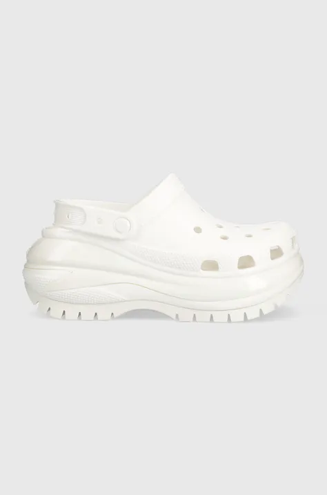 Шльопанці Crocs Classic Mega Crush Clog жіночі колір білий на платформі 207988 207988.100-100