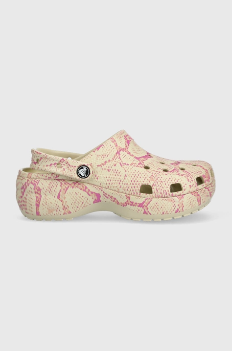 Шльопанці Crocs Classic Platform Snake Print Clog жіночі колір бежевий на платформі 208231