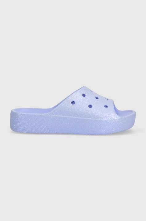 Шлепанцы Crocs Classic Platforn Glitter Slide женские цвет фиолетовый на платформе 208233