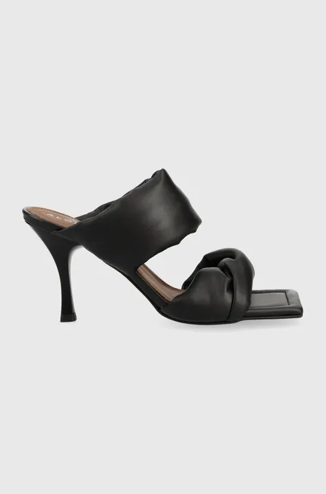 Kožené pantofle Alohas dámské, černá barva, na podpatku, HEWEO1.25