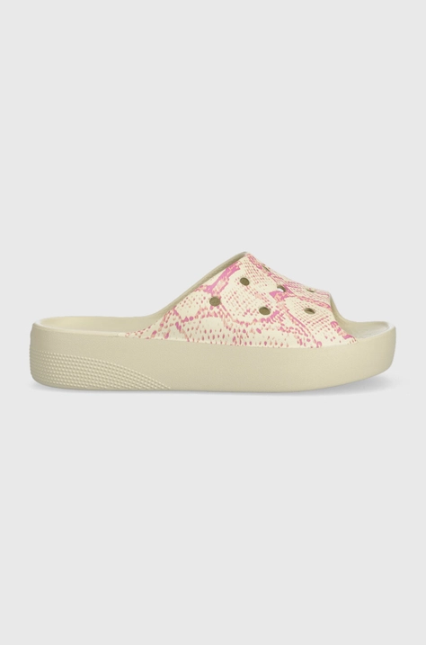 Чехли Crocs Classic Platform Snake Print в бежово с платформа 208242