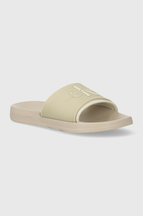 Παντόφλες Calvin Klein Jeans SLIDE MONOGRAM TPU χρώμα: πράσινο, YW0YW00585