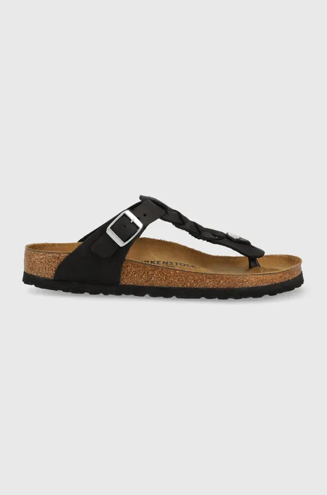 Birkenstock leather flip flops women's black color