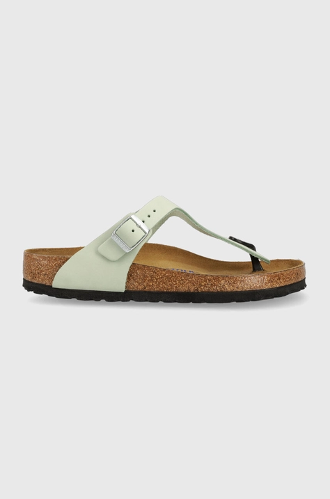 Birkenstock șlapi din piele întoarsă Gizeh SFB femei, culoarea verde, cu toc plat 1023973-pgreen