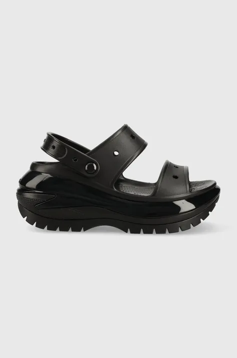 Pantofle Crocs Classic Mega Crush dámské, černá barva, na platformě, 207989.BLACK-BLACK