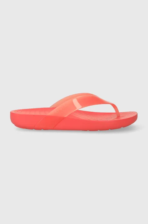 Crocs șlapi femei, culoarea portocaliu, cu toc plat