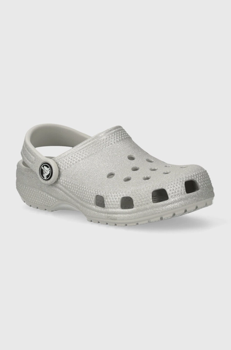 Otroški natikači Crocs CLASSIC GLITTER CLOG siva barva