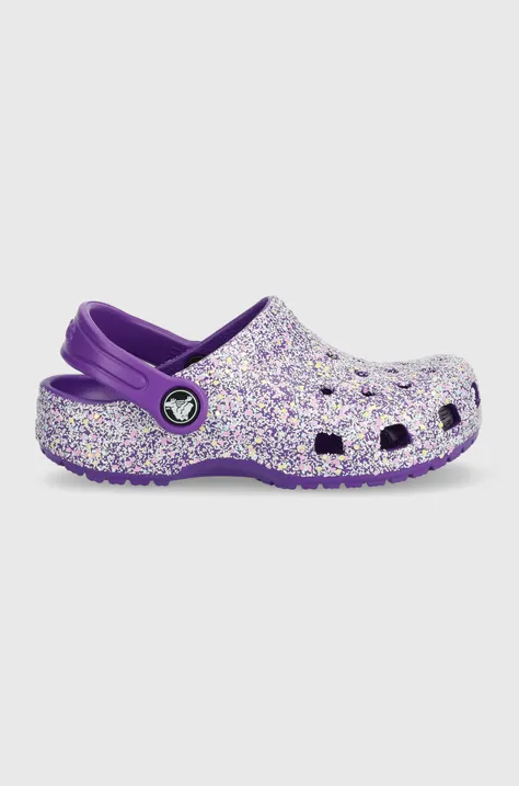 Дитячі шльопанці Crocs CLASSIC GLITTER CLOG колір фіолетовий