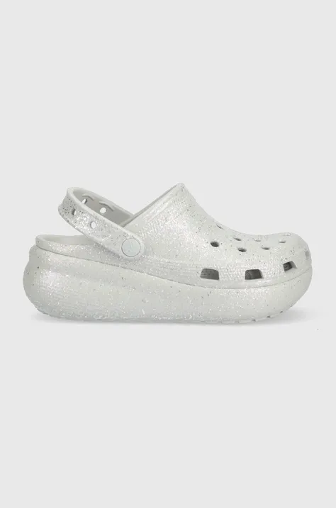 Dětské pantofle Crocs stříbrná barva