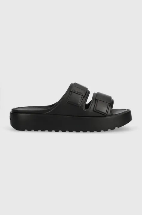Calvin Klein papuci DOUBLE STRAP SLIPPER barbati, culoarea negru, HM0HM00967