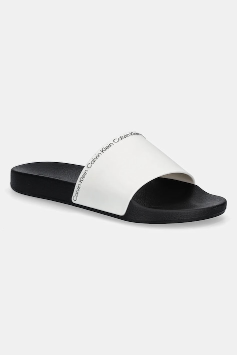 Šľapky Calvin Klein POOL SLIDE RUBBER pánske, biela farba, HM0HM00981