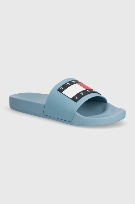 Natikači Tommy Jeans POOL SLIDE ESS moški, črna barva, EM0EM01191