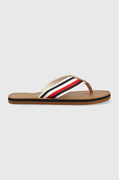 Žabky Tommy Hilfiger HILFIGER LEATHER BEACH SANDAL pánske, hnedá farba, FM0FM04548