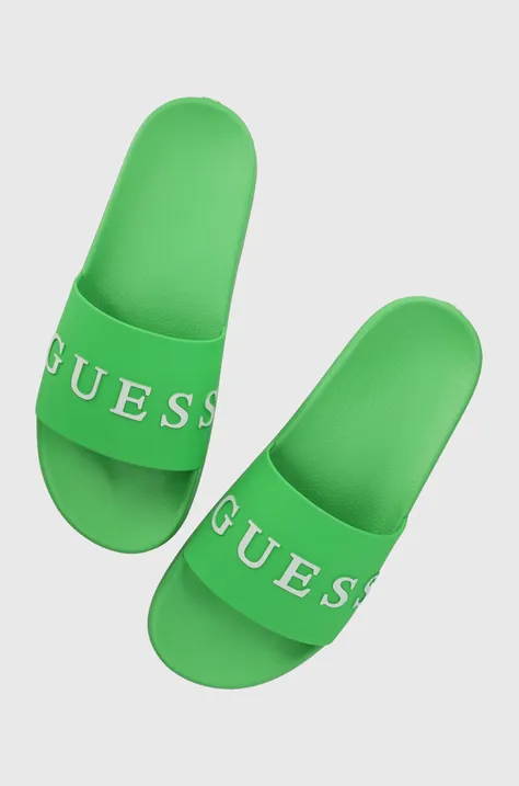Šľapky Guess SLIDES pánske, zelená farba, F3GZ05 BB00F
