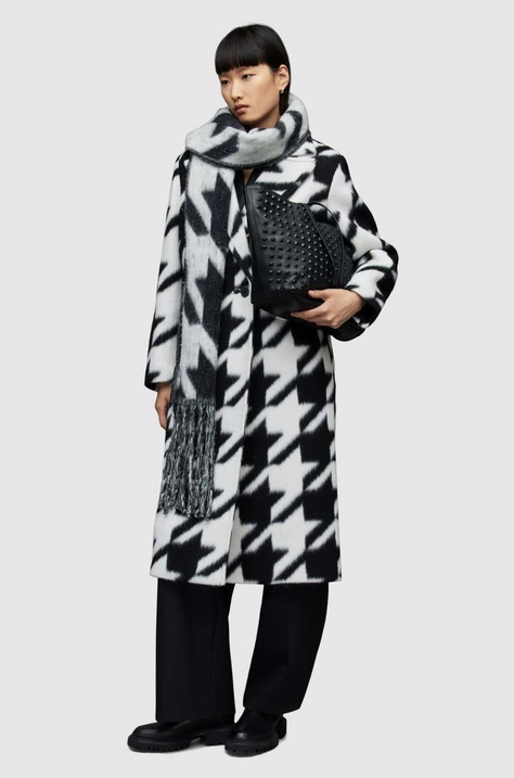 AllSaints płaszcz z domieszką wełny MABEL HOUNDSTOOTH CO kolor czarny przejściowy oversize WO089X