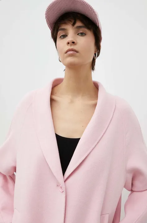 Vuneni kaput American Vintage boja: ružičasta, za prijelazno razdoblje, oversize