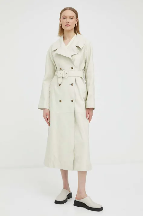 Kožený kabát Herskind Lunar dámský, béžová barva, přechodný, oversize