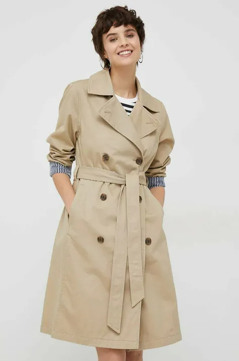 Trench kabát GAP dámský, béžová barva, přechodný, dvouřadový