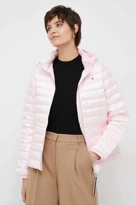 Пухова куртка Tommy Hilfiger жіноча колір рожевий перехідна