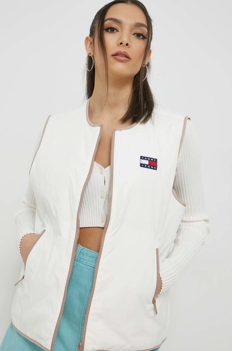 Tommy Jeans Vestă cu două fețe femei, culoarea bej, de tranzitie