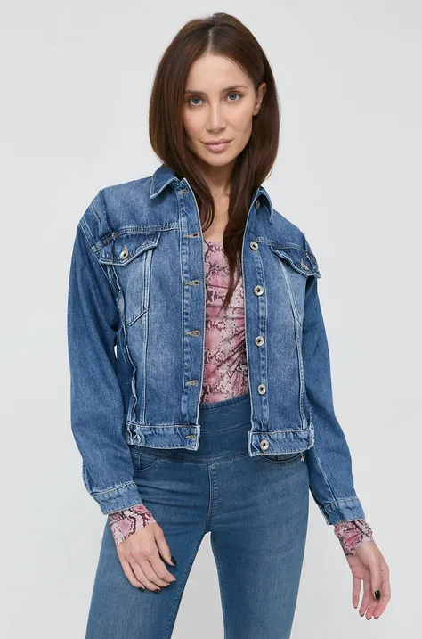 Patrizia Pepe kurtka jeansowa damska kolor niebieski przejściowa