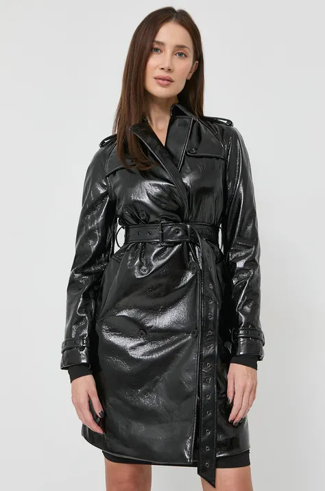 Trench kabát MICHAEL Michael Kors dámský, černá barva, přechodný, dvouřadový