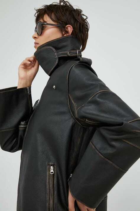 By Malene Birger geaca ramones de piele femei, culoarea maro, de tranzitie