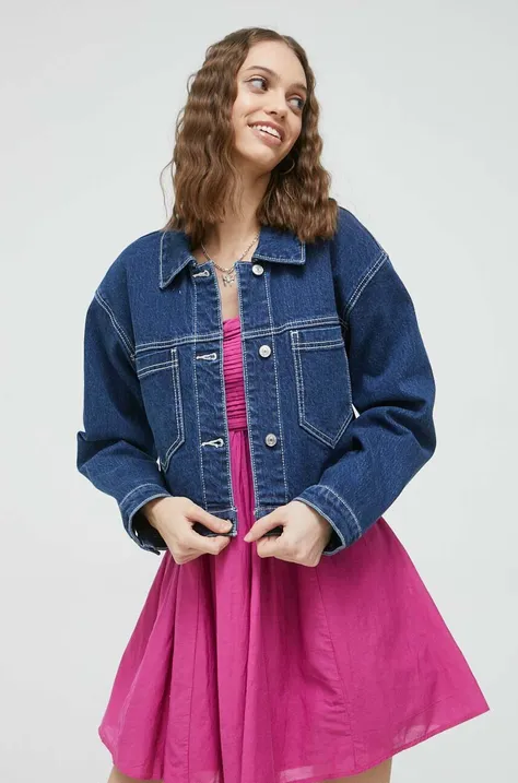 Jeans jakna Abercrombie & Fitch ženska, mornarsko modra barva
