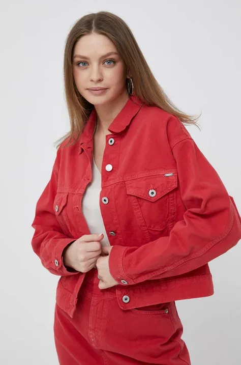 Džínová bunda Pepe Jeans dámská, červená barva, přechodná