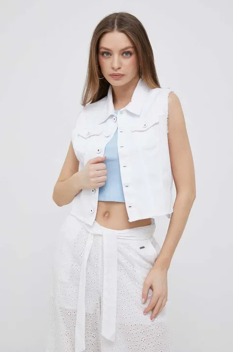 Γιλέκο τζιν Pepe Jeans Elsie γυναικείο, χρώμα: άσπρο