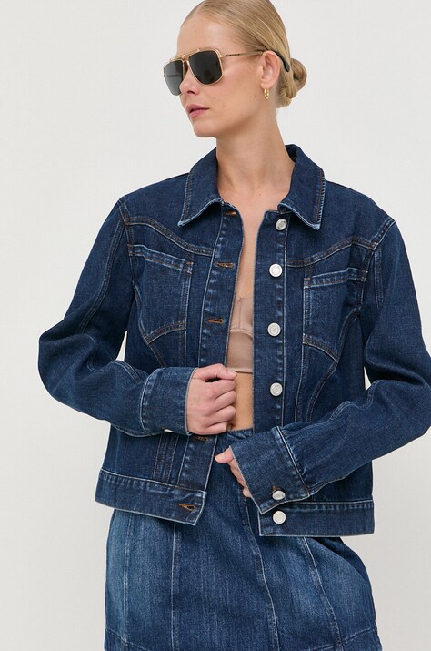 Trussardi geacă din denim femei, culoarea bleumarin, de tranziție