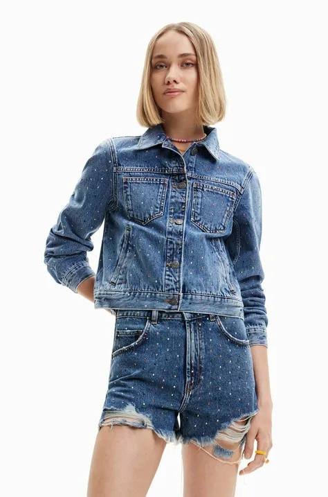 Desigual kurtka jeansowa damska kolor niebieski przejściowa