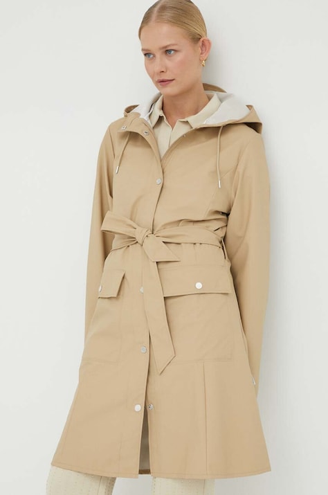 Rains palton de ploaie 18130 Curve Jacket femei, culoarea bej, de tranziție 18130.24-24Sand