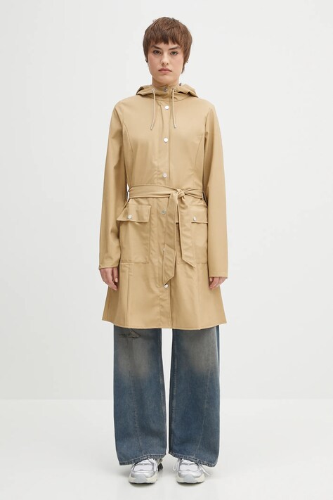 Nepremokavý kabát Rains Curve Jacket 18130.24-24Sand, dámsky, béžová farba, prechodný