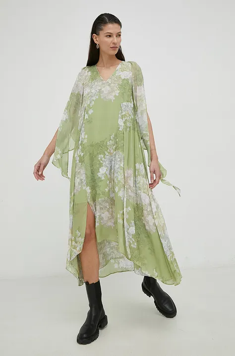 Сукня AllSaints колір зелений midi oversize