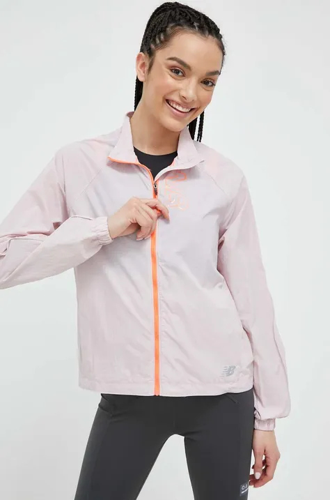 New Balance kurtka do biegania Printed Impact Run Light Pack kolor różowy przejściowa oversize