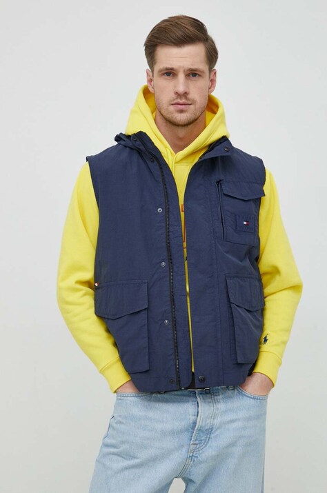 Tommy Hilfiger vesta barbati, culoarea albastru marin, de tranzitie