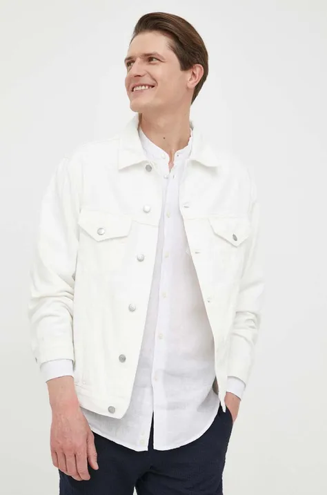 Sisley kurtka jeansowa męska kolor biały przejściowa