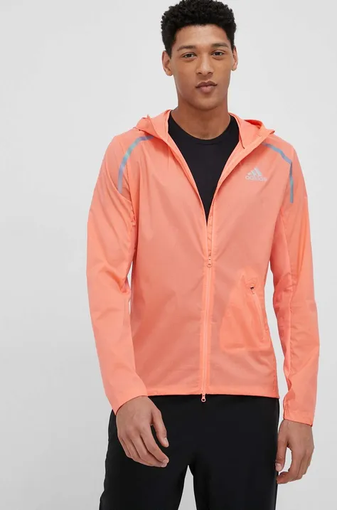 Bežecká bunda adidas Performance Marathon oranžová farba, prechodná