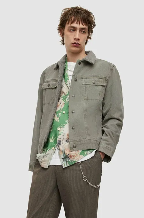 AllSaints kurtka jeansowa ARONA JACKET męska kolor zielony przejściowa MA006Y