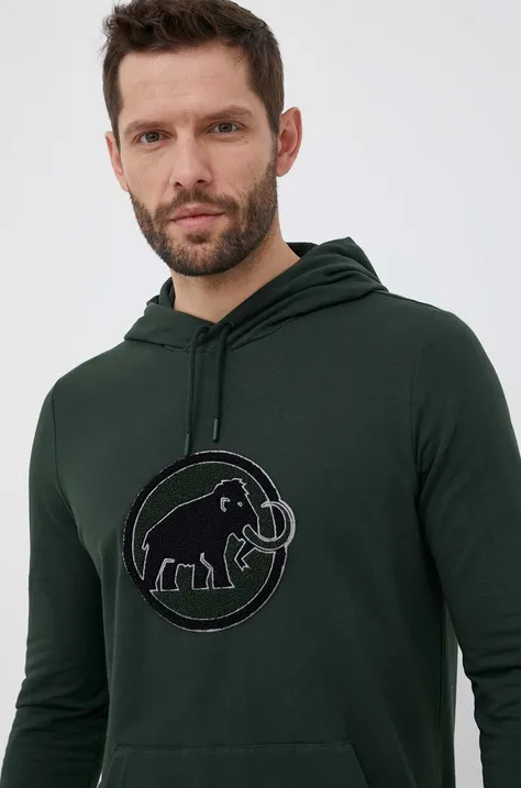 Mikina Mammut Circle pánska, zelená farba, s kapucňou, s nášivkou