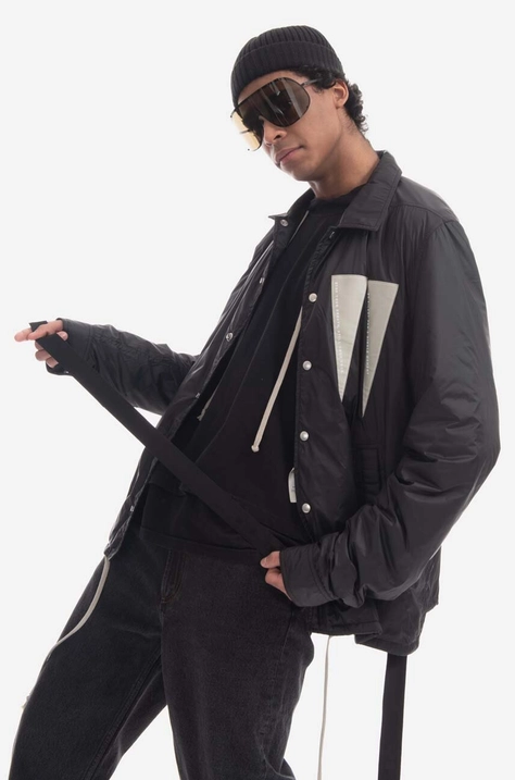 Rick Owens geacă DRKSHDW Snapfront Jacket DU01C6782 NDEH1 bărbați, culoarea negru, de tranziție, oversize DU01C6782-BLACK