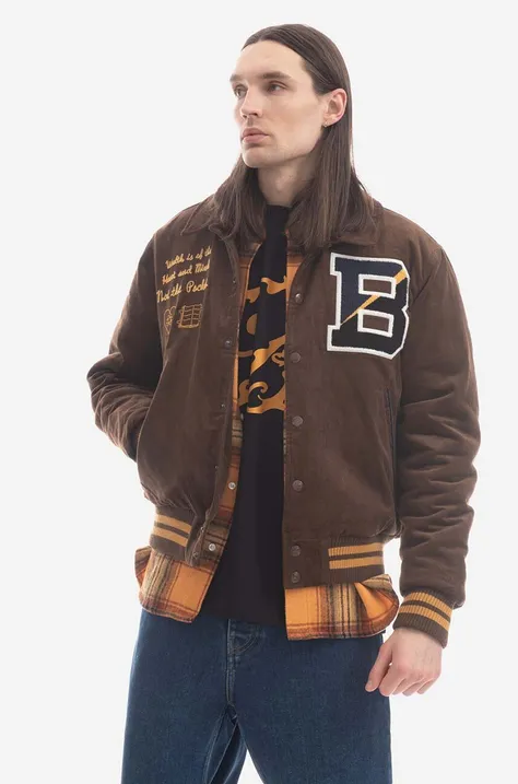 Куртка-бомбер Billionaire Boys Club Corduroy Collared Varsity Jacket мужской цвет коричневый переходная B22402-BROWN