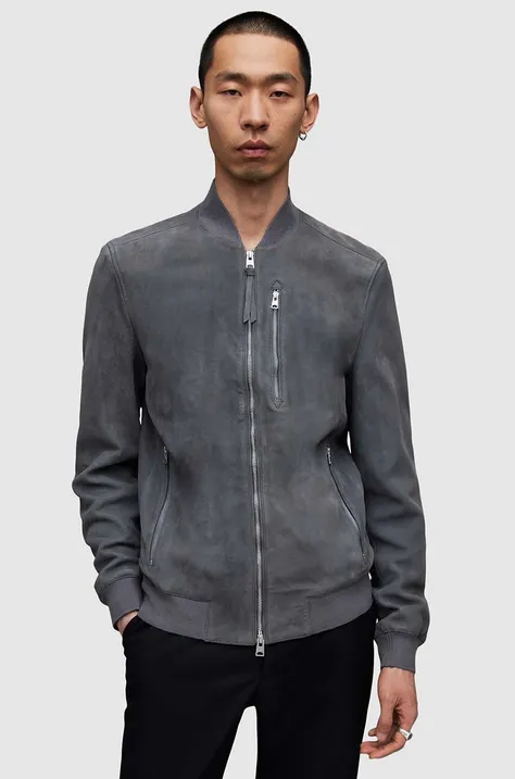 Kožna ramones jakna AllSaints za muškarce, boja: siva, za prijelazno razdoblje