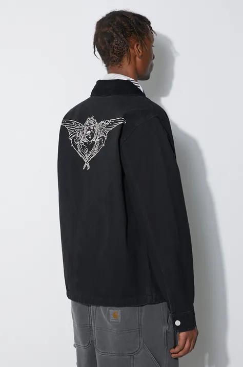 Pamučna jakna PLEASURES boja: crna, za prijelazno razdoblje
