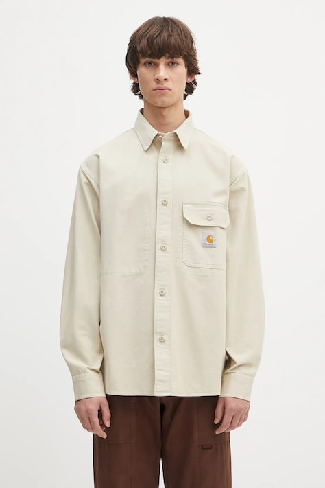 Βαμβακερό πουκάμισο Carhartt WIP Reno Shirt Jac ανδρικό, χρώμα: μπεζ, I031447.2LPGD