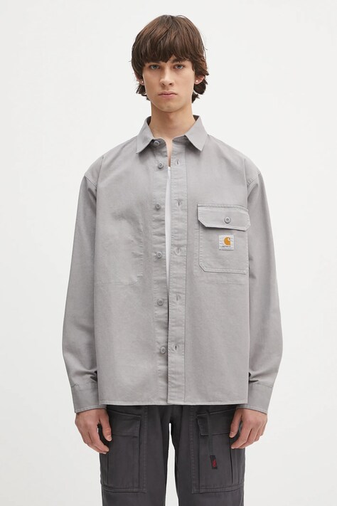 Bavlněná košile Carhartt WIP Reno Shirt Jac pánská, šedá barva, relaxed, s klasickým límcem, I031447.